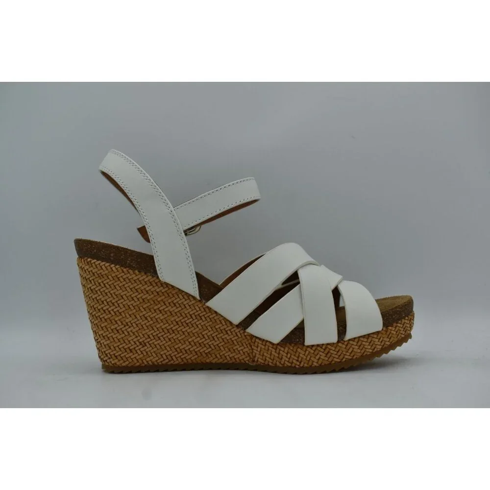 Sofft Womens‎ Size 9.5 Carlana White Leather Woven Open Toe Wedge Sandals Shoes